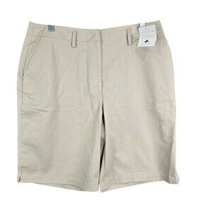 Womens Petite Liz Claiborne Beige Chino Shorts Hi Rise Cotton Stretch Size 18P